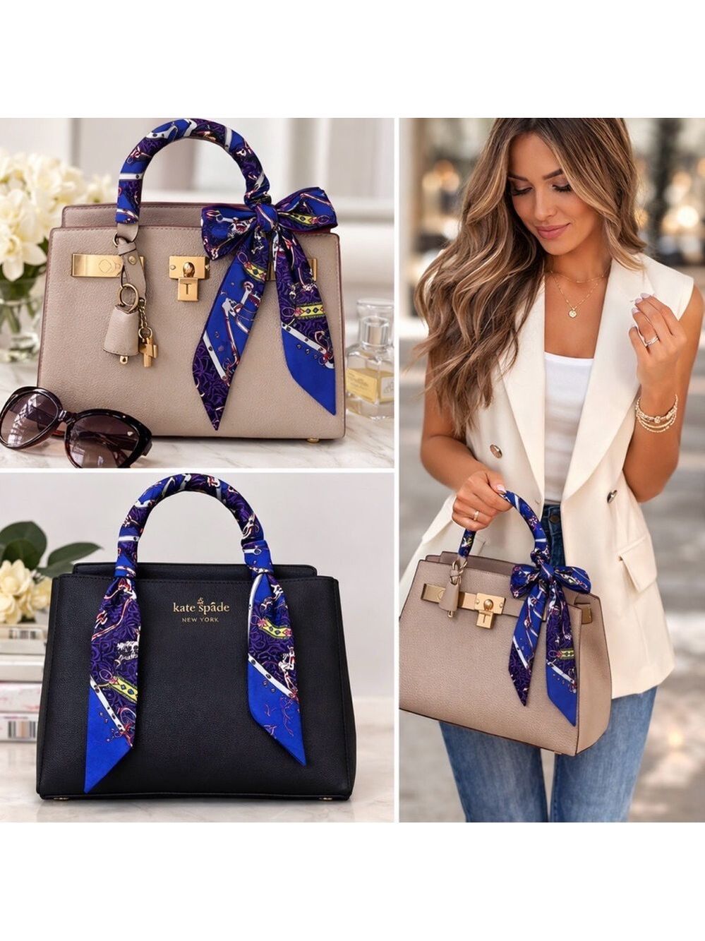 ROYAL BLUE PURPLE H PRINT SKINNY SCARF BANDEAU BAG HANDLE WRAP HAIR NECK TIE